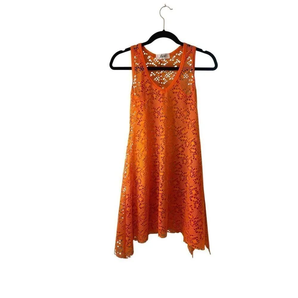 J & W women’s orange floral, crochet beach, cover-up, size small